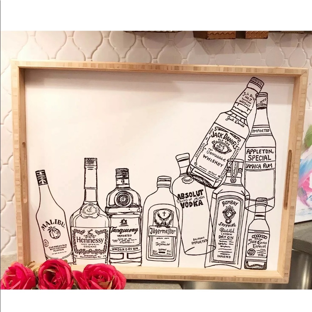 Bar Home Decor Liquor Bottles Wooden Serving Tray